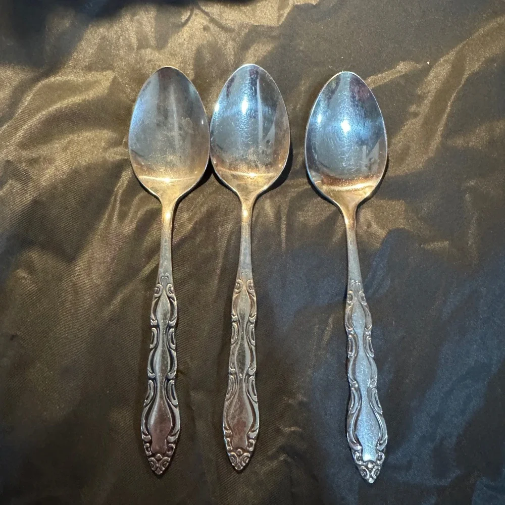 National Stainless Korea Tablespoons Set of 3 Vintage Scroll Pattern Silverware